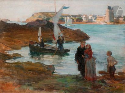 null Lucien SIMON (1861-1945)
Le Départ en barque de saint Galonnec, Saint-Servan,...
