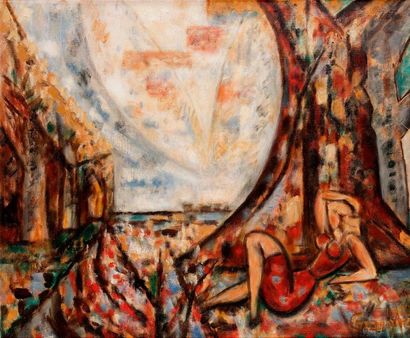 null Marcel GROMAIRE (1892-1971)
Repos sous l'arbre, 1968
Huile sur toile.
Signée...