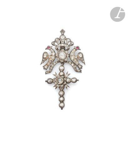 null Silver pendant set with two birds set with rose-cut diamonds, the eyes adorned...