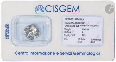 null Old fashioned cushion diamond weighing 4.45 cts under CISGEM seal
Accompanied...
