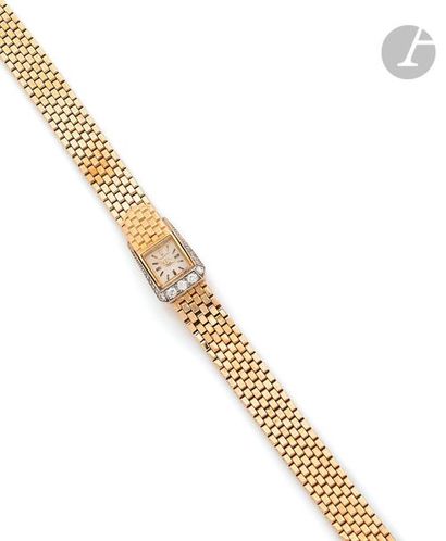 null DURANTM
ladies'
watch in
18K (750) gold, rectangular dial with diamonds on platinum,...
