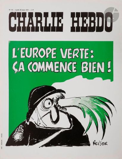 null [CHARLIE HEBDO].
Collection de 57 affiches publicitaires (380?x?300) de Charlie...