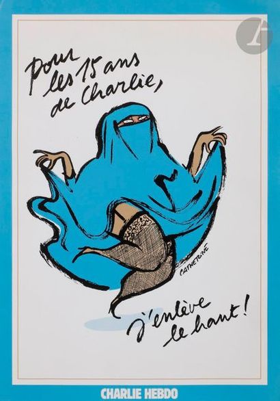 null [CHARLIE HEBDO].
Collection de 57 affiches publicitaires (380?x?300) de Charlie...