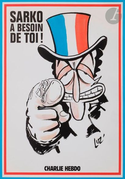 null [CHARLIE HEBDO].
Collection de 57 affiches publicitaires (380?x?300) de Charlie...