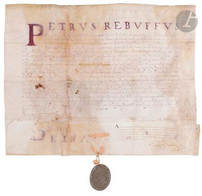 null [ CHUCKLES ] 
 
In Latin, document on parchment, seal kept in a tin box, hanging...