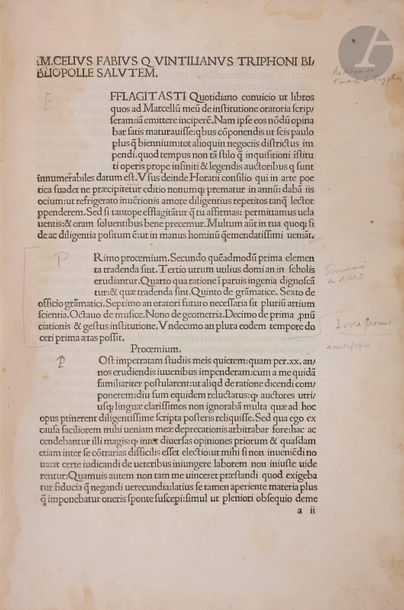 null QUINTILIEN.
Institutiones oratoriæ.
[Trévise : Giovanni Rosso, entre 1480 et...