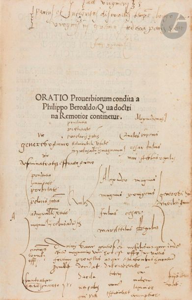 null BEROALDO (Filippo).
Oratio Proverbiorum.
Bologne : Benedictus Hectoris, 17 décembre...