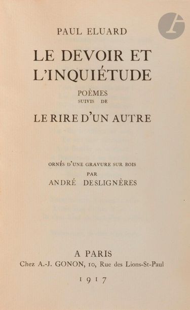 null ÉLUARD (Paul).
Duty and Concern. Poems followed by Le Rire d'un autre.
Paris:...