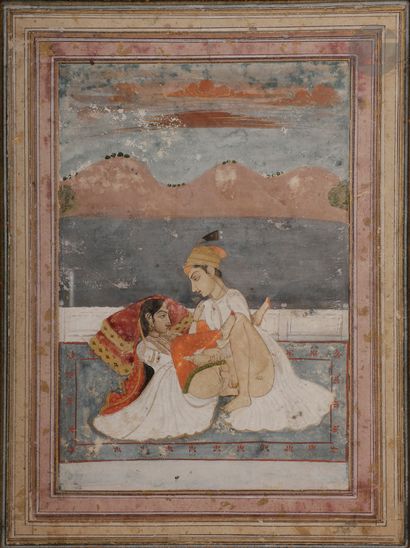 null Scène érotique, Inde, style moghol, 1re moitié XIXe siècle
Gouache sur papier...