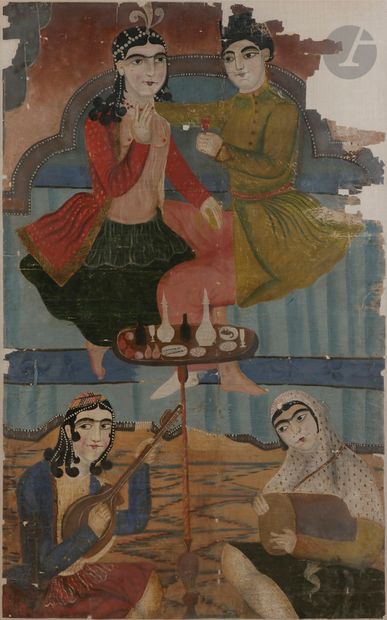 null Couple enlacé, huile sur papier, Iran qâjâr, début XXe siècle
Grande huile sur...