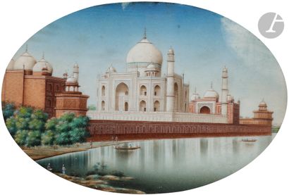 null Vue du Taj Mahal près de la rivière Yamunâ, Inde du Nord, Company School, deuxième...