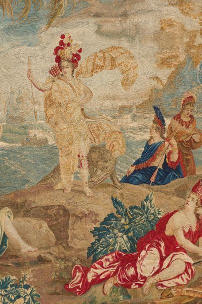 null Brussels Tapestry representing America, titled in the upper part, the border...