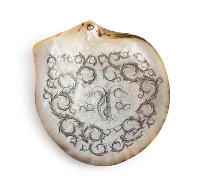 null Bagne de NOUVELLE-CALÉDONIE 
fin du XIXe siècle
Gravure sur une huître perlière...