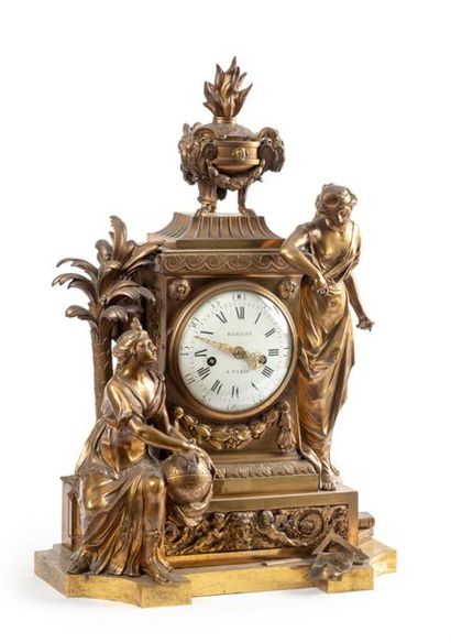 null Astronomy clock in gilt bronze (wear), the dial with Roman and Arabic numerals...