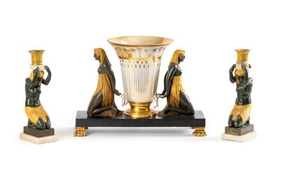 null Dagoty in Paris
Lining consisting of a vase and two candleholders, the cornet-shaped...