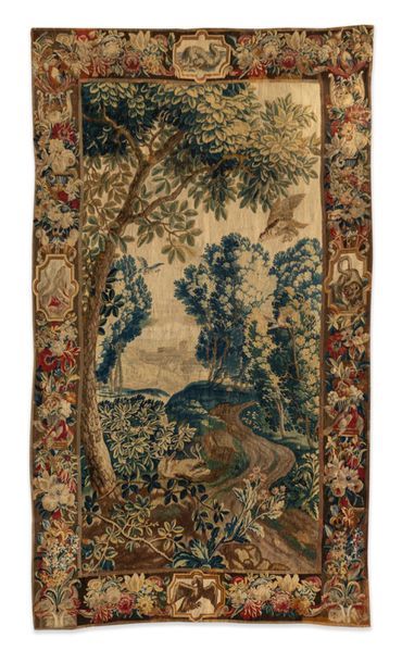 null Brussels Tapestry with undergrowth decoration, the border decorated with flowers,...