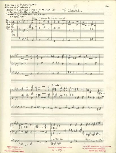 null ALAIN Jehan (1911-1940).
MANUSCRIT MUSICAL autographe signé, « Jehan Alain »...