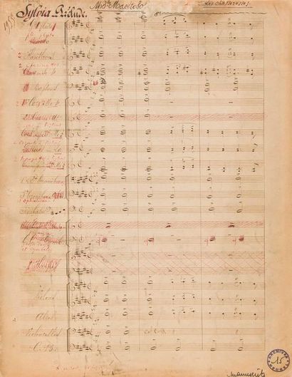  DELIBES Léo (1836-1891). MANUSCRIT MUSICAL avec corrections et annotations autographes,...