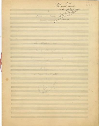 null INDY Vincent d' (1851-1931).
MUSICAL MANUSCRIPT autograph signed "Vincent d'Indy",...