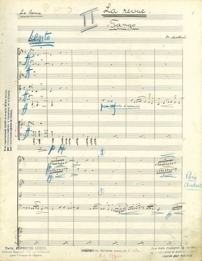  MARTIN? Bohuslav (1890-1959). MANUSCRIT MUSICAL autographe signé « B. Martin? »,...