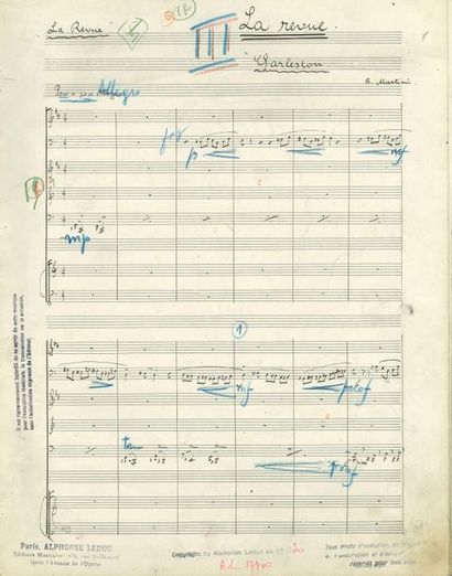 null MARTINŮ Bohuslav (1890-1959).
MUSICAL MANUSCRIPT autograph signed "B. Martinů...