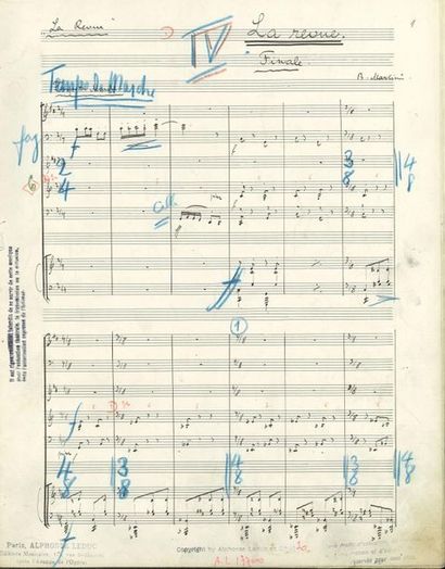 null MARTINŮ Bohuslav (1890-1959).
MUSICAL MANUSCRIPT autograph signed "B. Martinů...