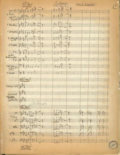  MASSENET Jules (1842-1912). MANUSCRIT MUSICAL autograph, La Chevrière, choir with...