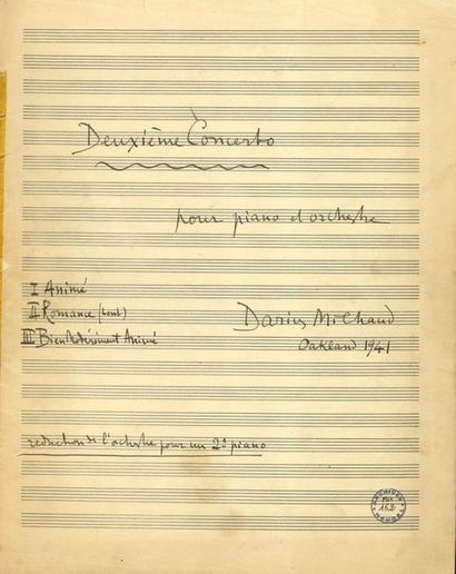 null MILHAUD Darius (1892-1974).
MANUSCRIT MUSICAL autographe signé « Darius Milhaud »,...
