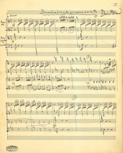  MILHAUD Darius (1892-1974). MANUSCRIT MUSICAL autographe signé « Darius Milhaud »,...