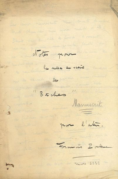 null POULENC Francis (1899-1963).
MANUSCRIT MUSICAL en partie autographe, Les Biches,...