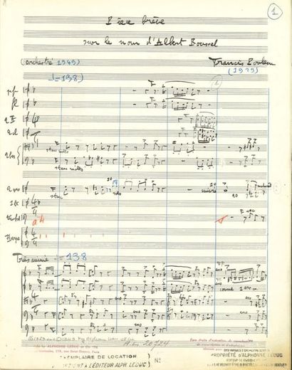 null POULENC Francis (1899-1963).
MANUSCRIT MUSICAL autograph signed "Francis Poulenc",...