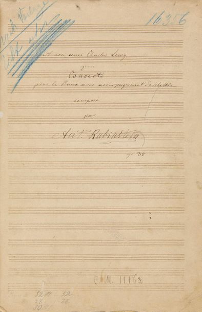 null RUBINSTEIN Anton (1829-1894).
MANUSCRIT MUSICAL autographe signé « Ant. Rubinstein »,...