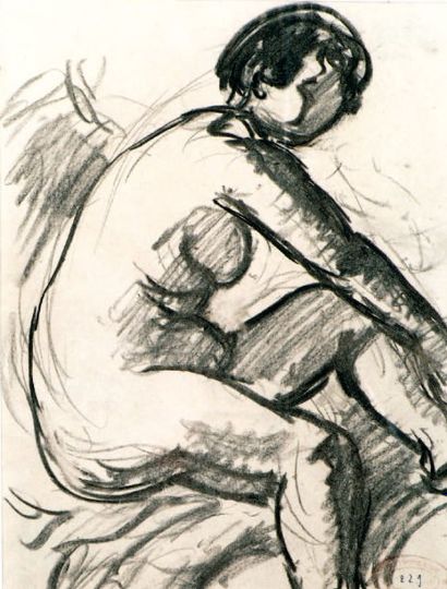 SEYSSAUD René (1867-1952) Femme assise Dessin au fusain. Porte le cachet de l'atelier...