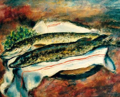 * EKEGARDH Hans (1891-1962) Nature morte aux poissons Huile sur toile. Signée en...