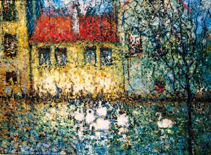 * EKEGARDH Hans (1891-1962) Les cygnes sur le canal de Bruges Huile sur toile. Signée...