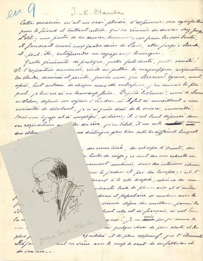 null Jacques-Émile BLANCHE (1861-1942). 
Manuscrit autographe signé ; 2 pages in-4....