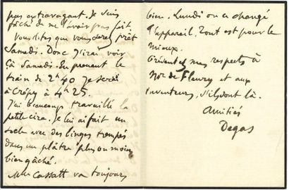 null Edgar Degas (1834-1917). L.A.S., Jeudi 13 juin 1889, à Albert Bartholomé ; 3...