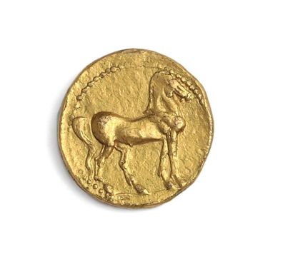 null ZEUGITANE : Carthage. Quart de statère d'or. (vers 220 av JC). 1,91 g.
Tête...