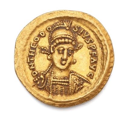 null THEODOSE II (402 - 450). Solidus. Constantinople. 4,47 g

Son buste diadémé...