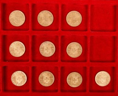 null 10 pieces of 20 Swiss Francs in gold. Type Helvetia. L 1935 B