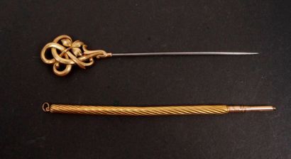 null Gold (18K) hatpin with a leaf pattern, gold (18K) mounted on metal (Gross weight:...