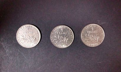 null Lot de 31 pièces de 1 Francs en argent. Type semeuse.1915 (2) - 1916 (6) - 1917...