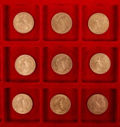 null 9 pièces de 20 Francs en or. Type Coq. 1907 - 1908 (8).