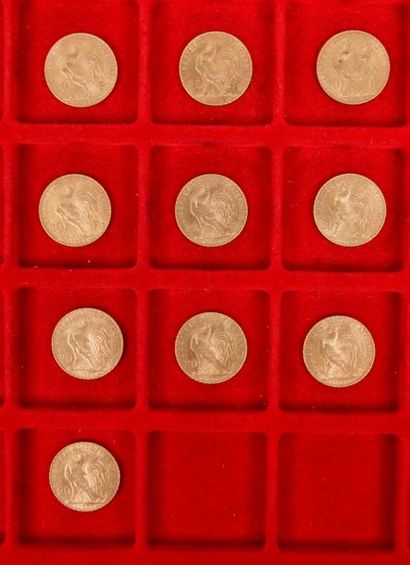null 10 pièces de 20 Francs en or. Type Coq. 1908