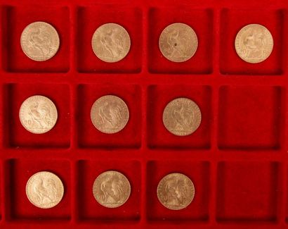 null 10 pièces de 20 Francs en or. Type Coq. 1904 - 1905 - 1907 (2) - 1908 (5) -...