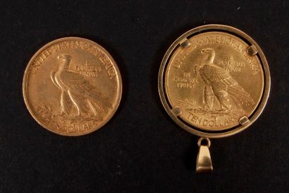 null 2 pièces de 10 Dollars en or. Type Indian head. 1908.
L'une des deux (1914)...