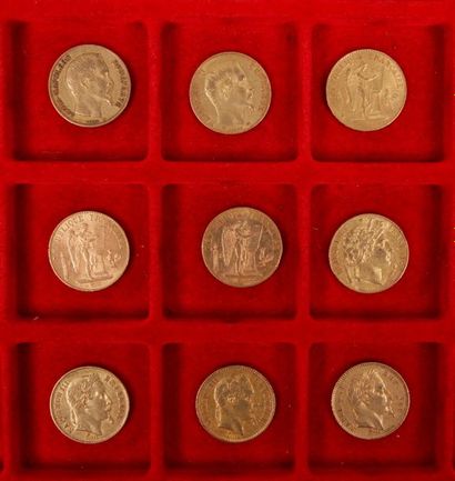 null 9 pièces de 20 Francs en or :
- 1 pièce de 20 Francs en or. Type Cérès. 1851...
