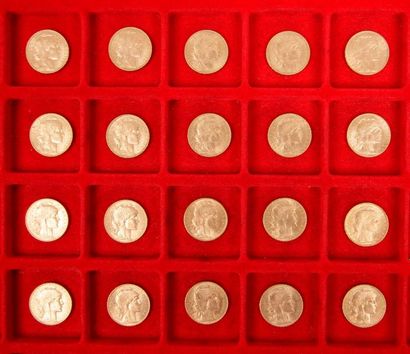 null 20 pièces de 20 Francs en or. Type Coq. 
1906 (2) - 1907 (2) - 1908 - 1909 -...