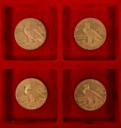 null 4 pièces de 5 Dollars en or. Type Indian head. 1909 (2) - 1910 (2).