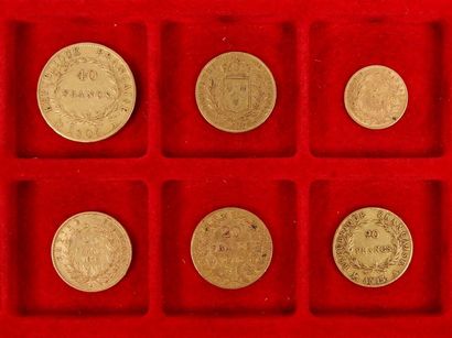 null 6 French gold coins: 
- 40 Francs in gold. Type Napoleon 1er Non
 Lauré - 1806...